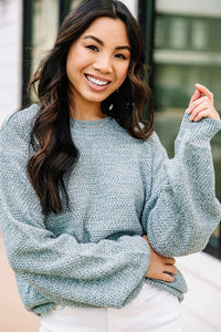 The Slouchy Blue Gray Bubble Sleeve Sweater