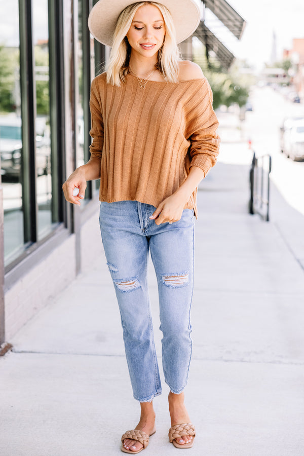 Create Your Look Camel Brown Ribbed Sweater