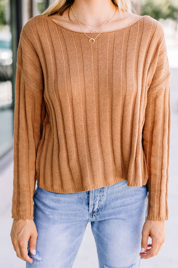 Create Your Look Camel Brown Ribbed Sweater