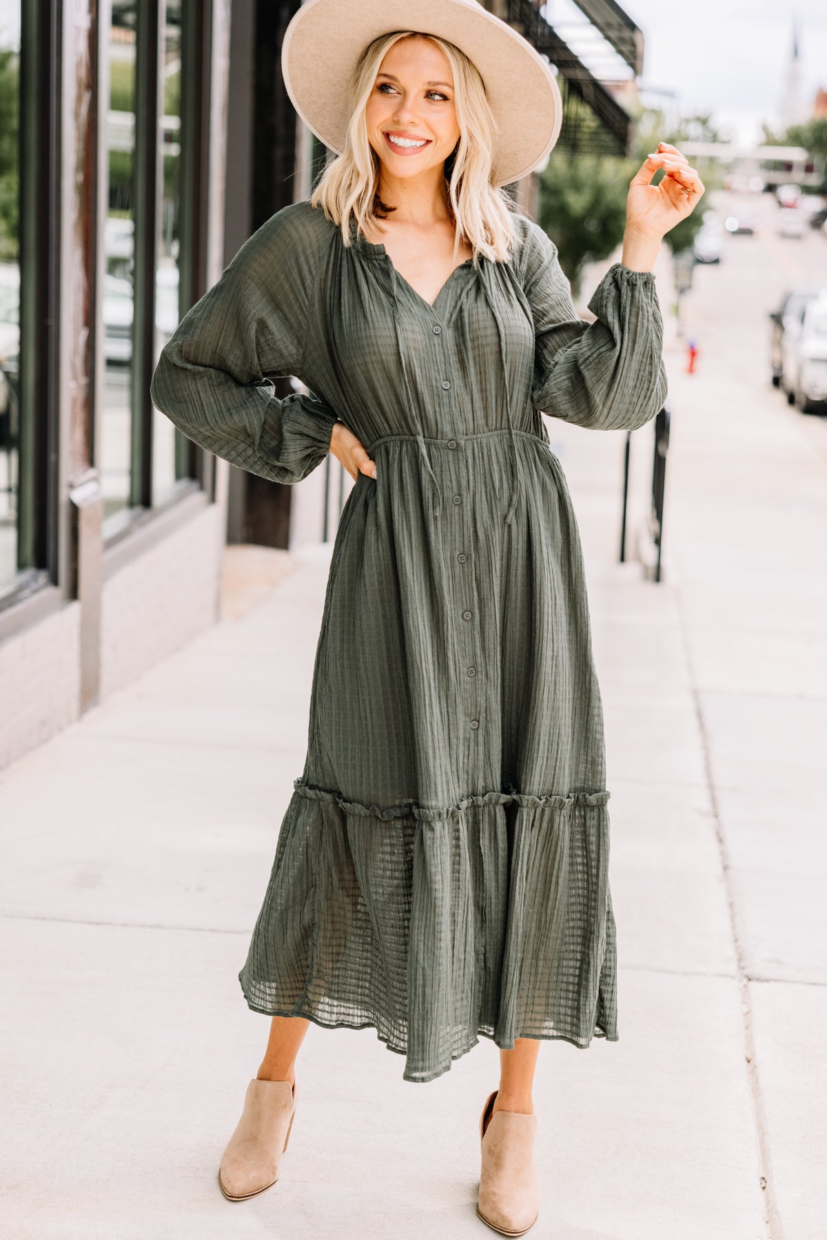 Linked In Love Olive Green Midi Dress – Shop the Mint