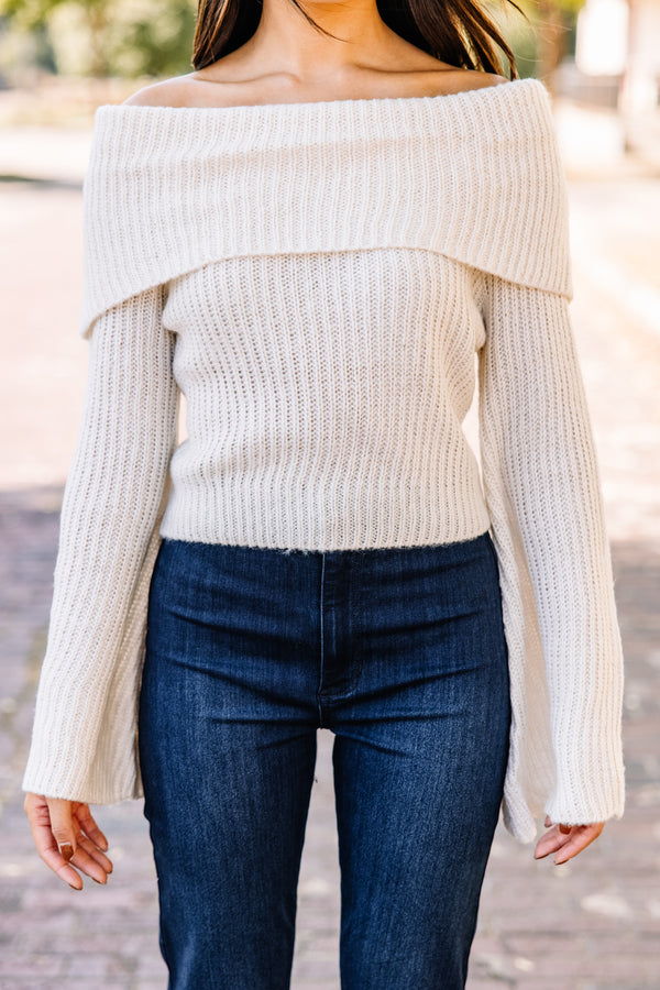 off shoulder white sweater