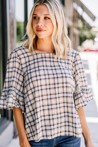 Can't Stop The Feeling Light Blue Plaid Blouse