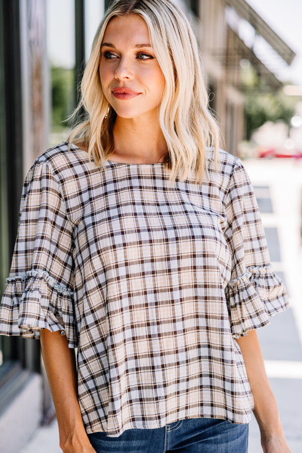Can't Stop The Feeling Light Blue Plaid Blouse