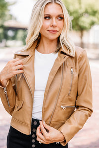 Middle Of Nowhere Camel Brown Vegan Leather Jacket
