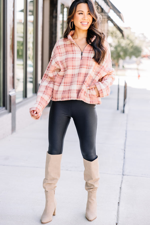 pink plaid pullover
