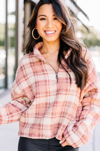 pink plaid pullover