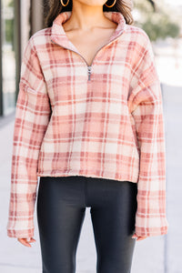 pink plaid pullover