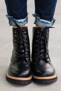 black combat boots