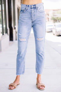 Share Your Story Medium Wash Distressed Mom Jeans