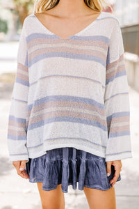 Always Easy Ivory White Striped Sweater
