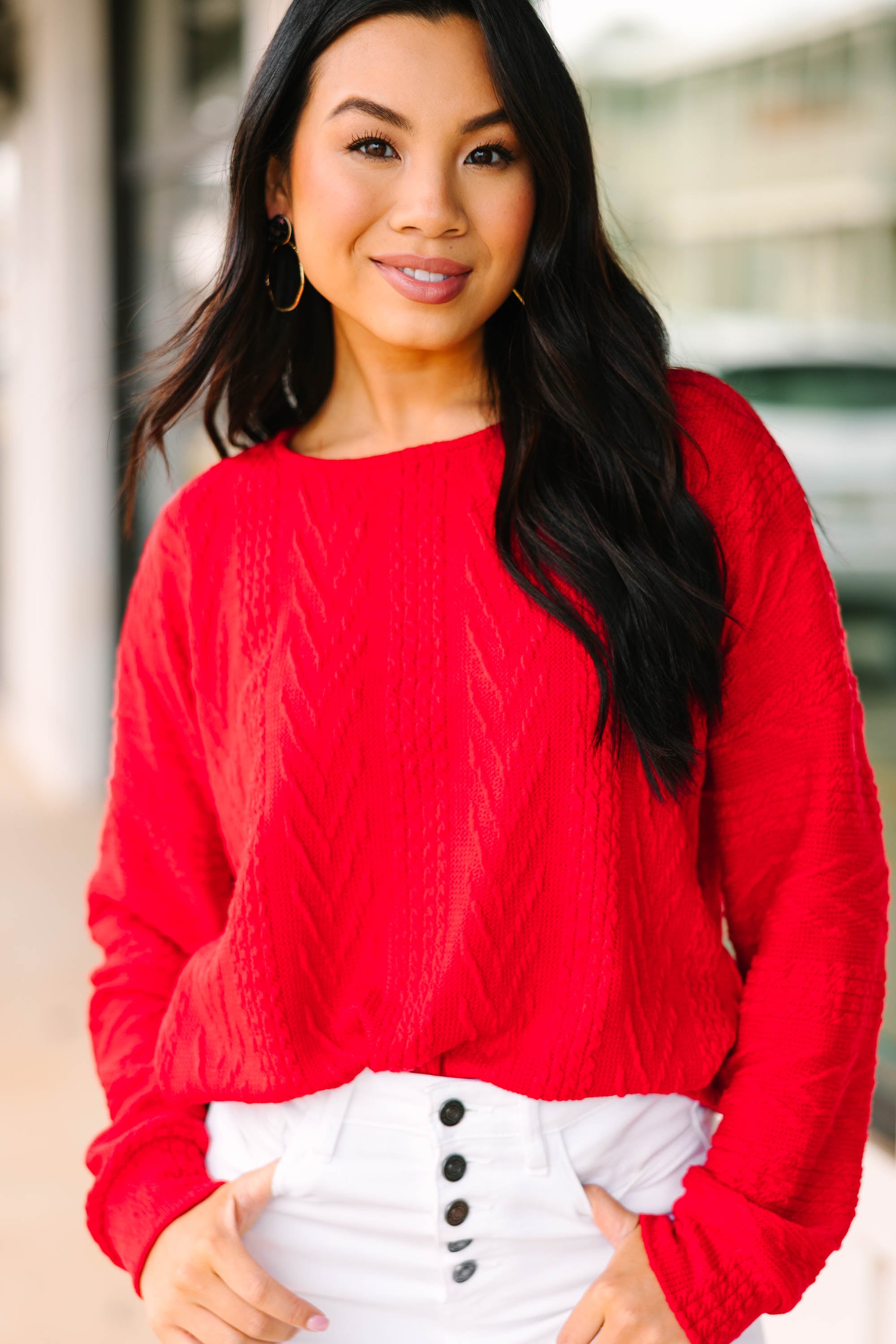 The Slouchy Red Cable Knit Top – Shop The Mint