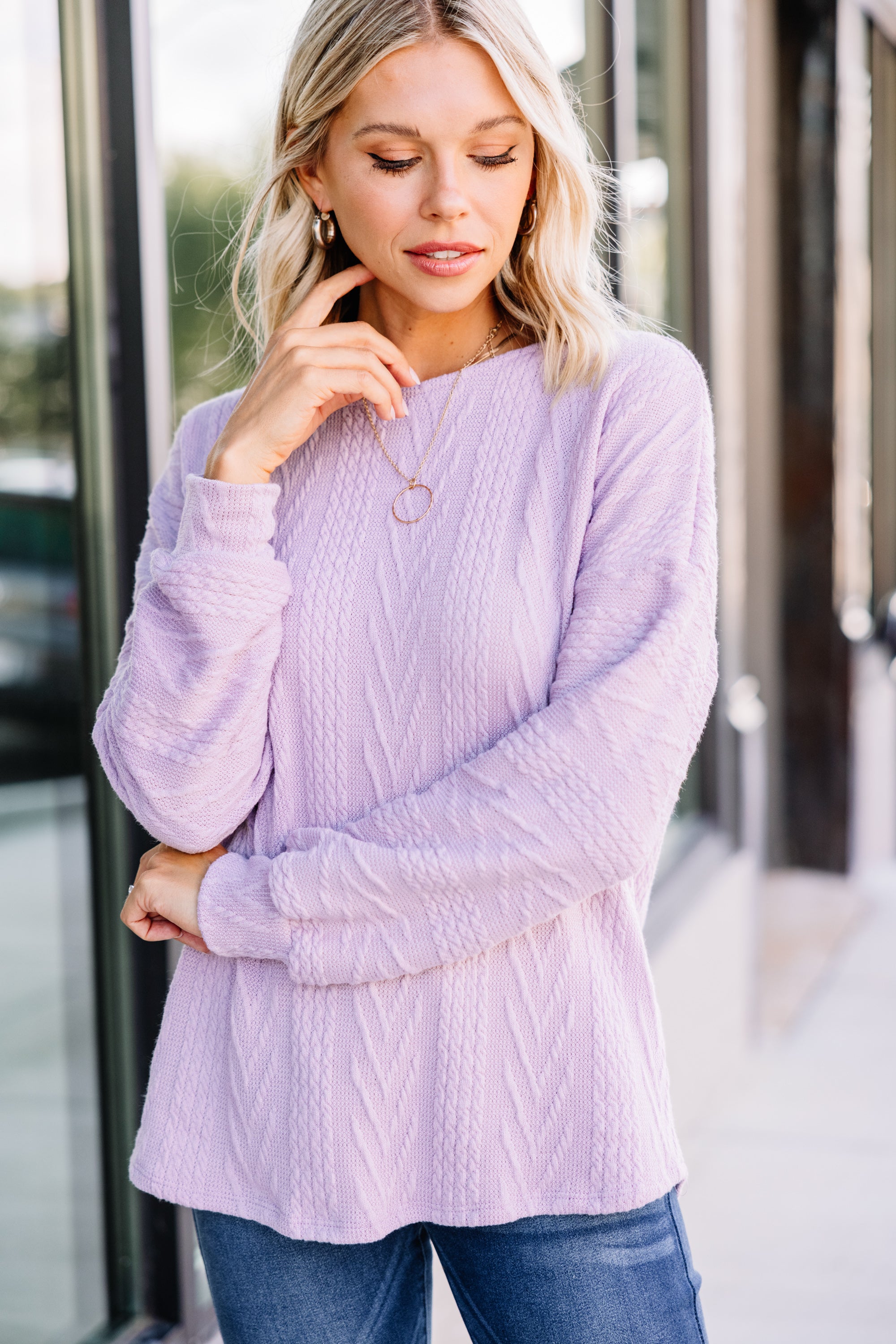 The Slouchy Lilac Purple Cable Knit Top – Shop The Mint