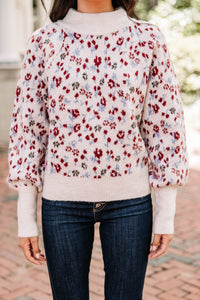 All In Fun Natural White Floral Sweater