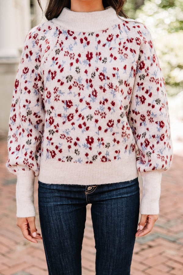 All In Fun Natural White Floral Sweater