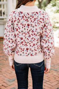 All In Fun Natural White Floral Sweater