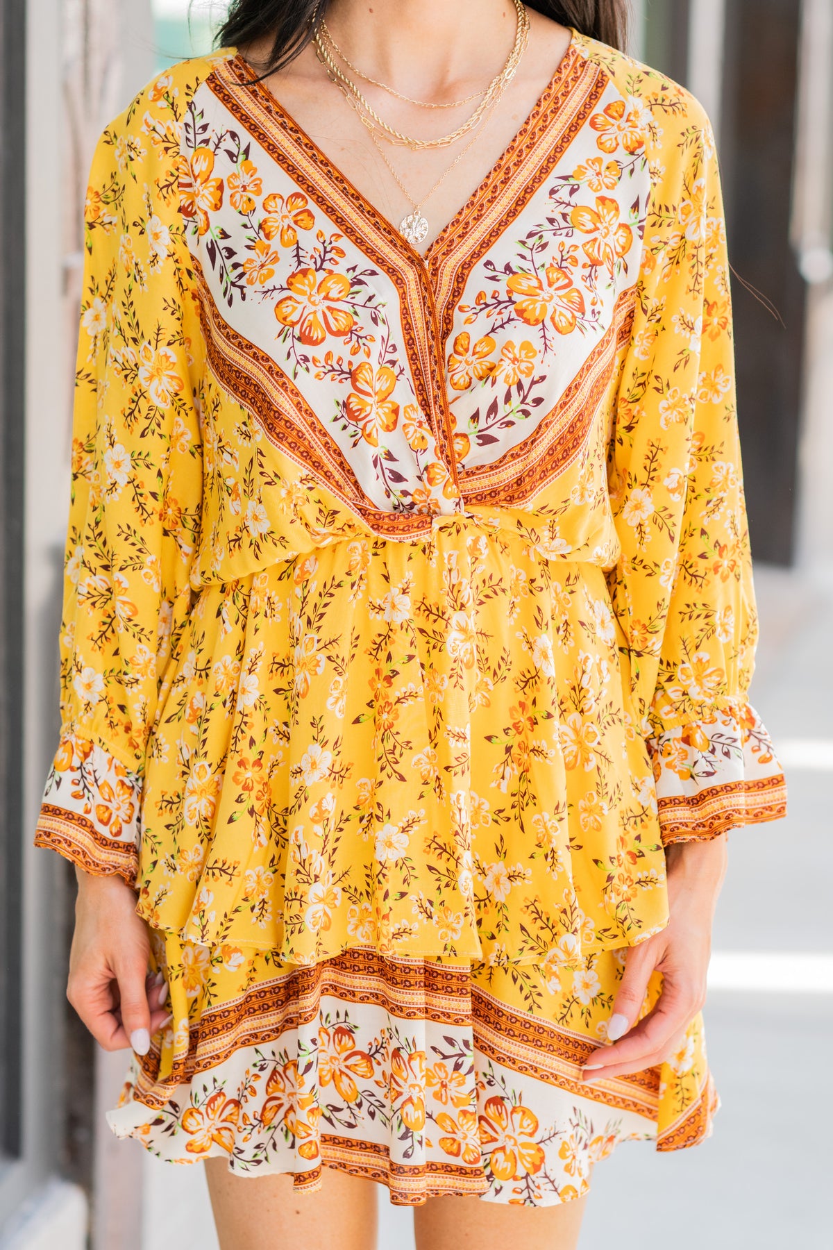 Feminine Mustard Yellow Mixed Print Dress Fall Women S Dresses Shop   102316.5 1200x 