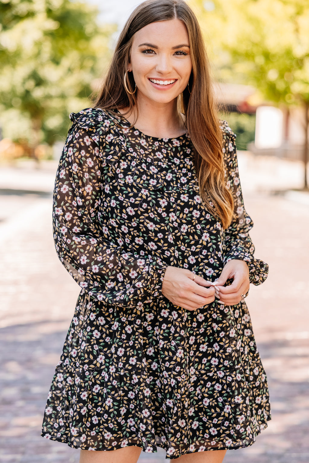 Floral Babydoll Long Sleeve Tunic in Charcoal – Sweet Sassafras Boutique