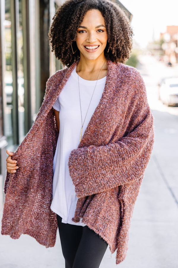 Cozy Casual Clay Red Oversized Cardigan