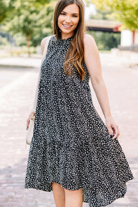 black spotted midi dress