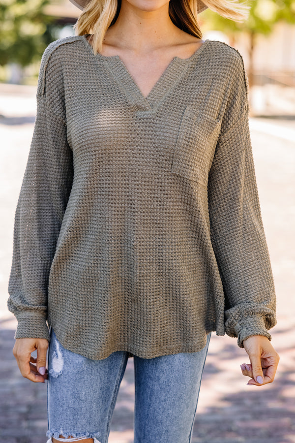 olive green waffle top