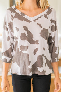 cow print brown top