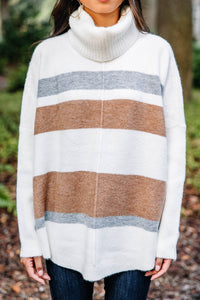 Leave It All Behind Cream White Striped Sweater