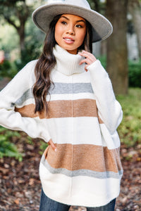 Leave It All Behind Cream White Striped Sweater