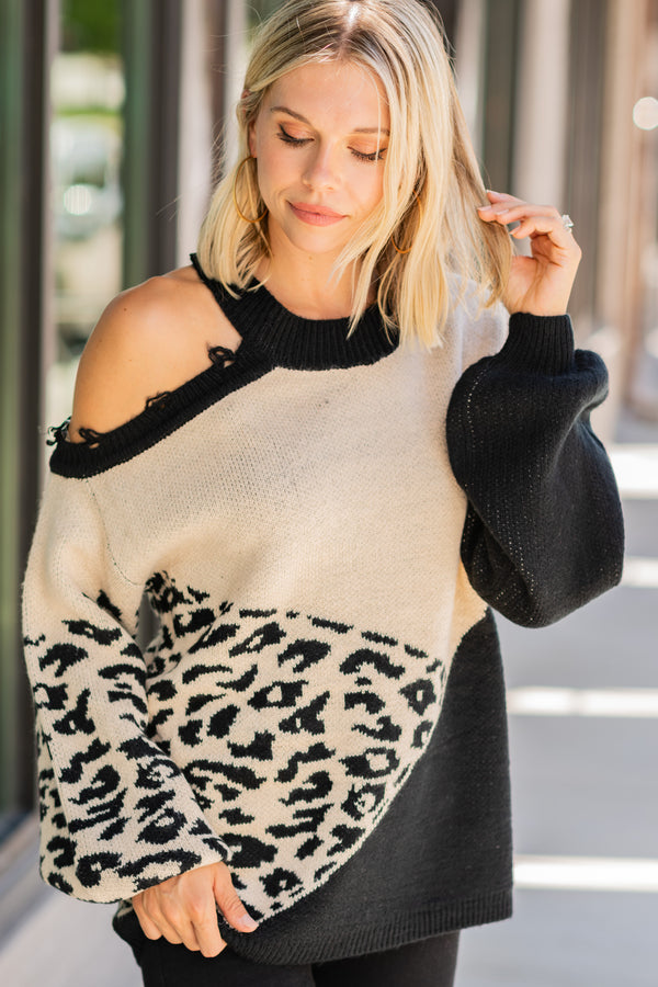 colorblock leopard sweater