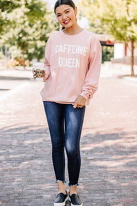 Caffeine Queen Blush Pink Corded Graphic Sweatshirt