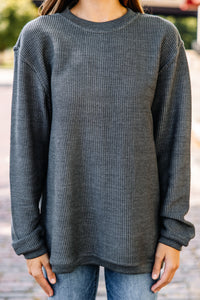 True To Form Black Corded Sweatshirt