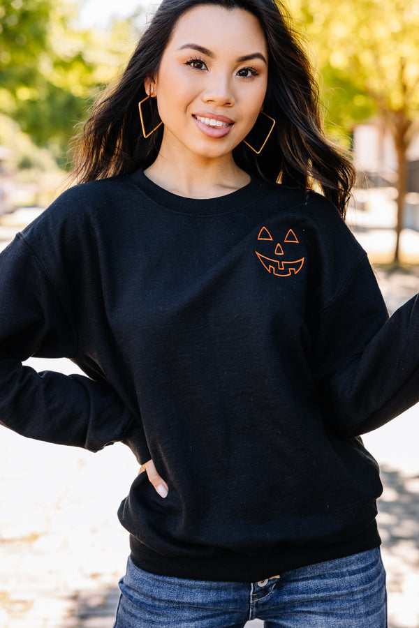 Jack-O-Lantern Black Embroidered Sweatshirt - Trendy Graphics