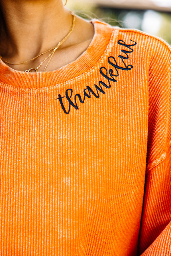Thankful Burnt Orange Corded Embroidered Sweatshirt