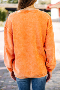 Thankful Burnt Orange Corded Embroidered Sweatshirt