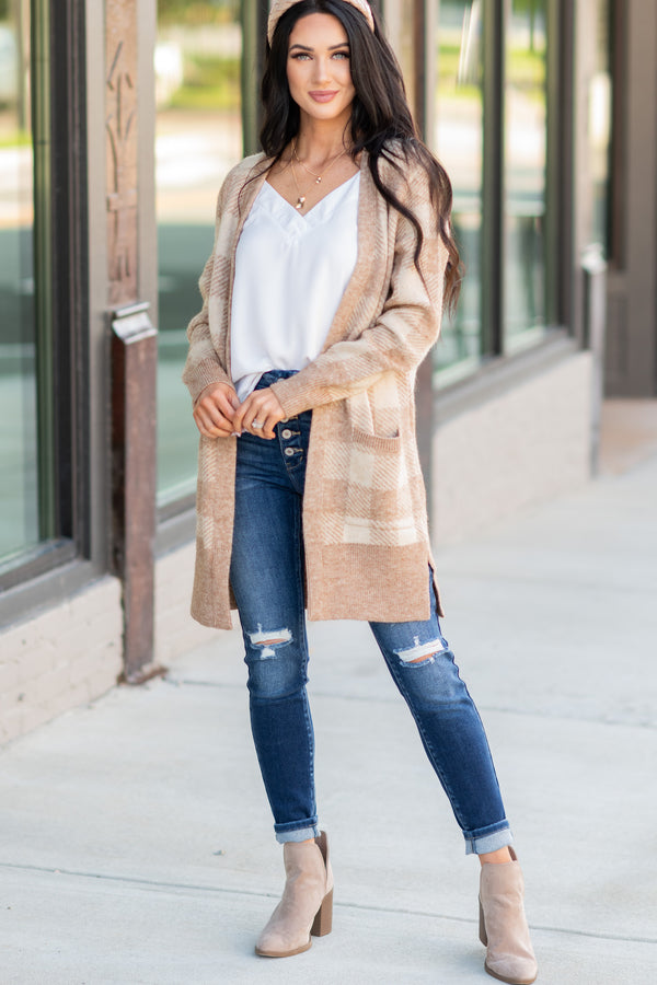 Take What's Yours Oatmeal Brown Plaid Cardigan – Shop the Mint