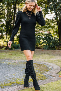 Tell You Everything Black Ribbed Sweater Dress
