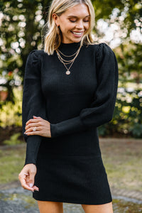 Tell You Everything Black Ribbed Sweater Dress