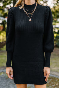 Tell You Everything Black Ribbed Sweater Dress