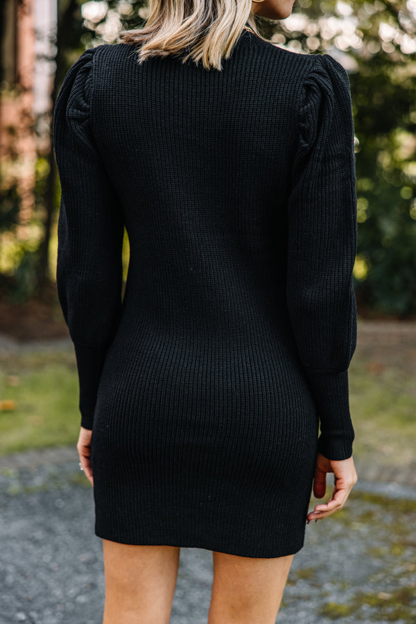 Tell You Everything Black Ribbed Sweater Dress