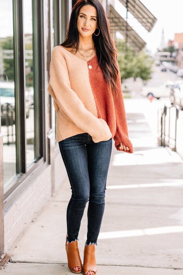 orange colorblock sweater