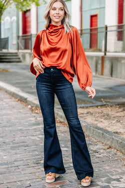 Embrace The Joy Rust Orange Satin Blouse - Chic Blouses – Shop the Mint