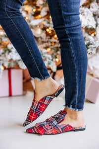 Warmest Wishes Red Plaid Flat Mules