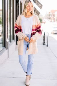 On The Level Taupe Striped Cardigan