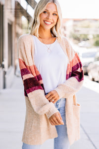 On The Level Taupe Striped Cardigan
