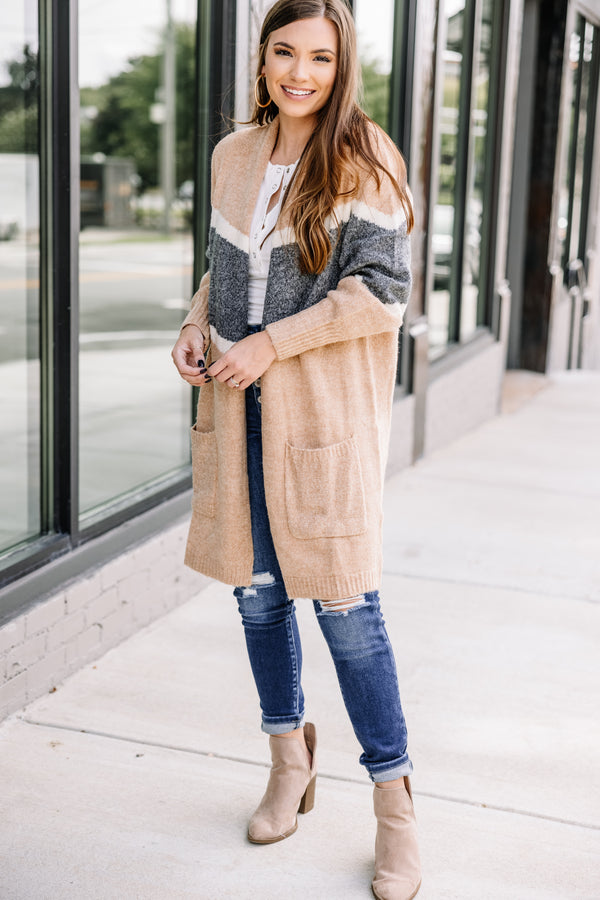 colorblock brown cardigan