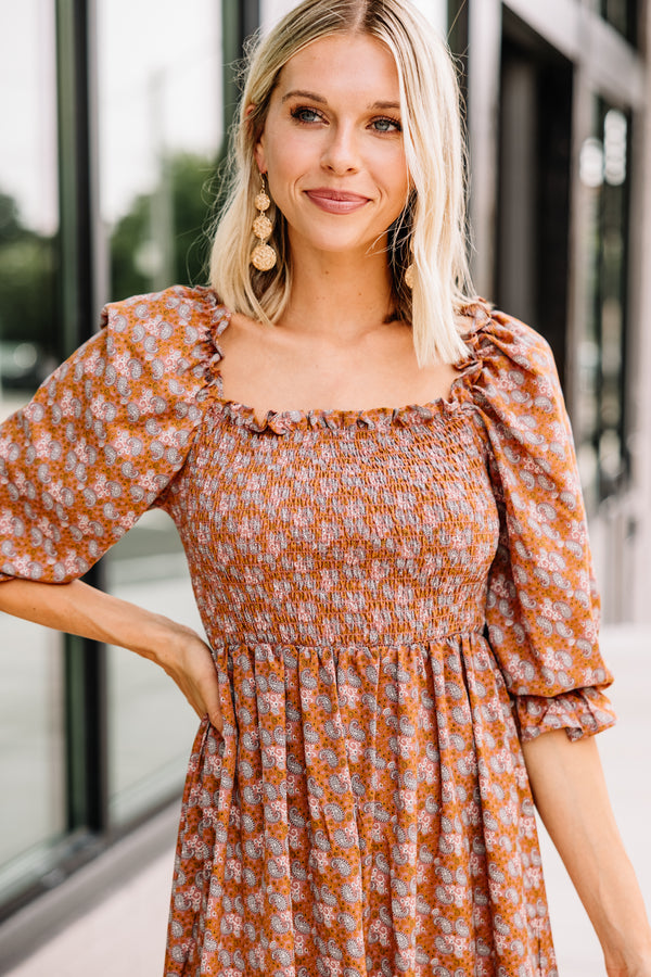 By This Time Orange Ditsy Floral Midi Dress