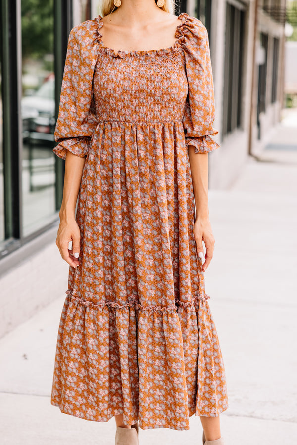 By This Time Orange Ditsy Floral Midi Dress