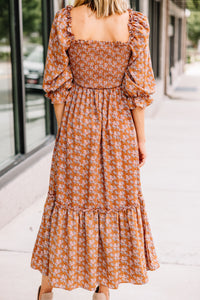 By This Time Orange Ditsy Floral Midi Dress