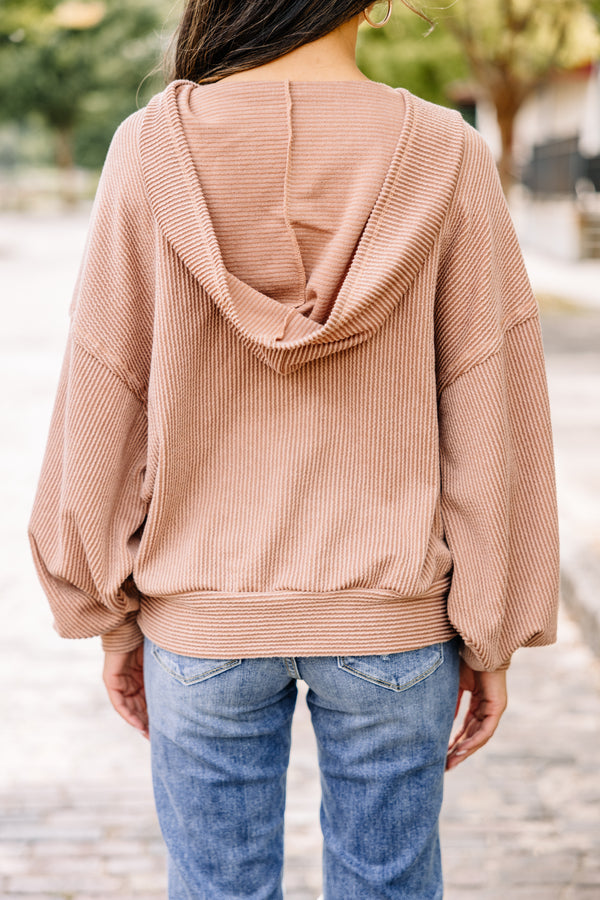 Follow Closely Tan Brown Ribbed Hoodie