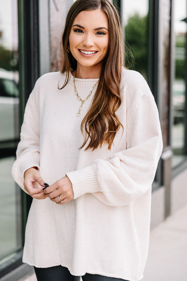 Do Me A Favor Oatmeal White Chenille Sweater – Shop the Mint