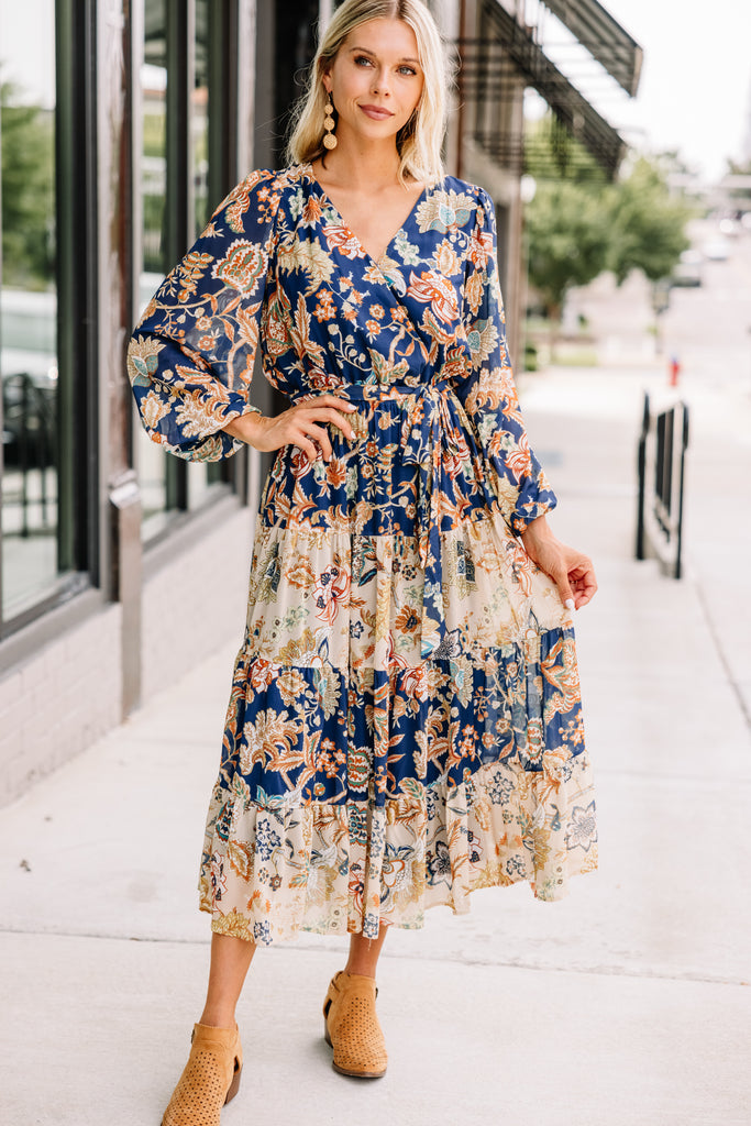 It Could Be Navy Blue Floral Midi Dress – Shop the Mint